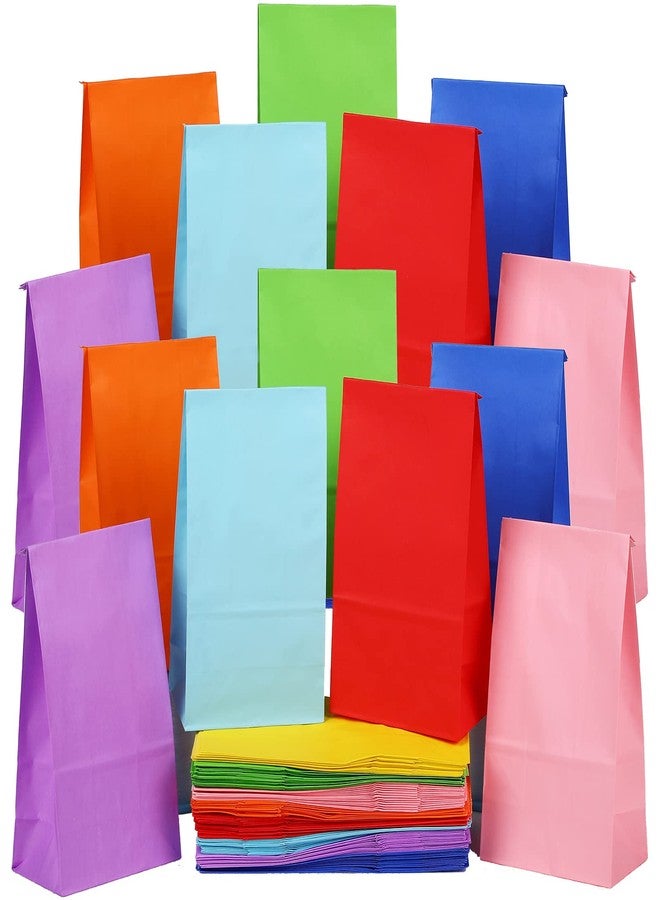 Clabby 100 Piece Colored Paper Bags Gift Party Favor Rainbow Small Size Treat Goody Lunch Paper Bags for Birthday Wedding Baby Shower Crafts, 8 Colors, 9.45 x 5.12 x 3.15 Inches(Bright Colors) - Image 1